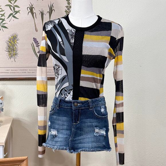 Petit Pois Viviana G Mesh Floral Striped Top Rave Party Cybergoth Cyber Artsy S - Picture 1 of 6